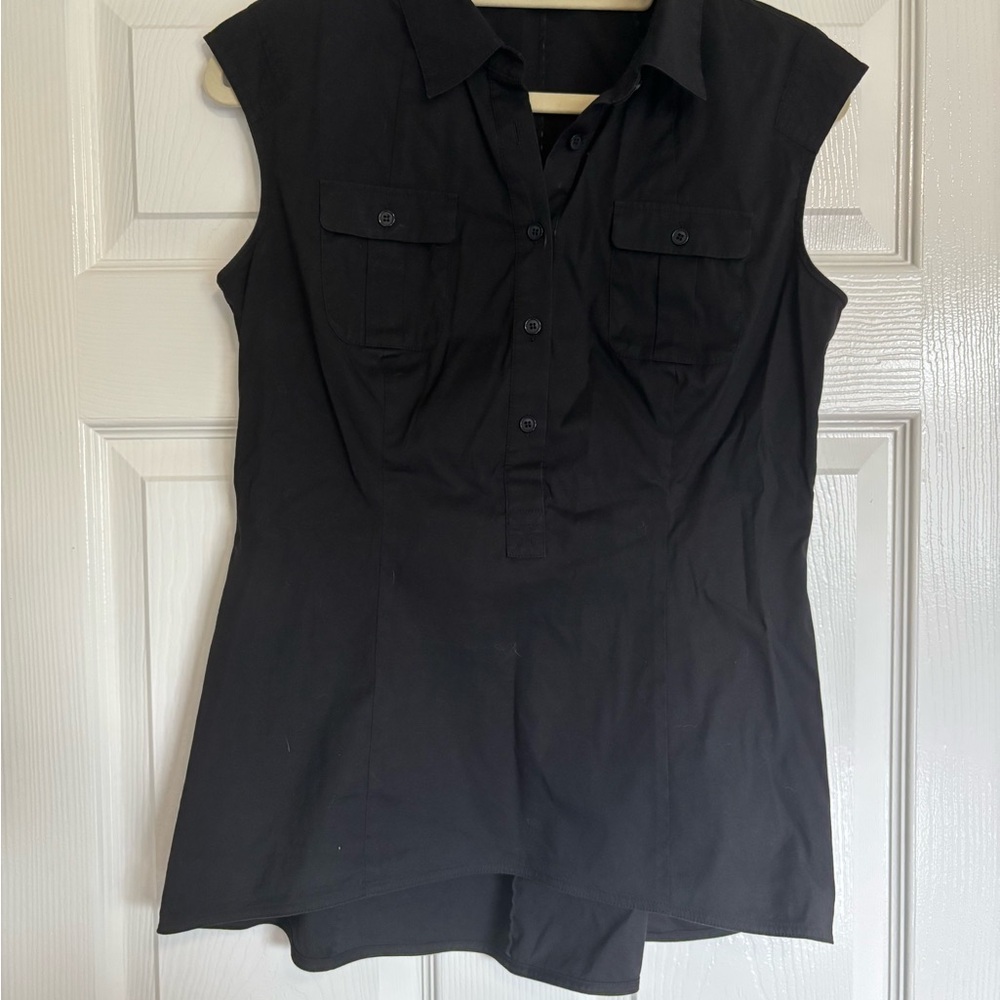 Lafayette 148 New York Black Sleeveless Patch Pocket Top